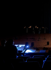 Marta Gentilucci at the mixing desk in rehearsals for electro//acoustic day 2025