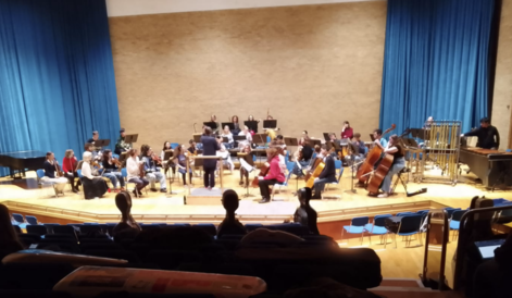 An orchestra rehearsing